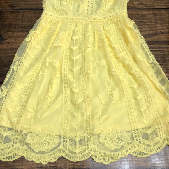 Socialite Yellow Lace Sheer Mini Dress - Picture 7 of 11